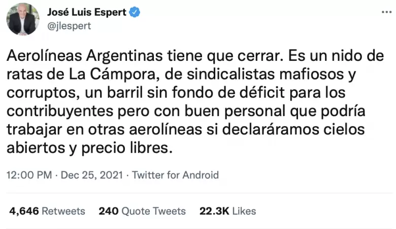 Tuit de José Luis Espert