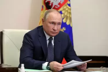 El presidente ruso Vladimir Putin durante una reunión virtual en Moscú el 31 de marzo.