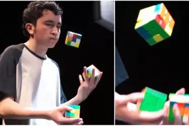 El colombiano Angel Alvarado batió el récord Guiness por haber resuelto 3 cubos Rubik mientras, además, hacía malabares