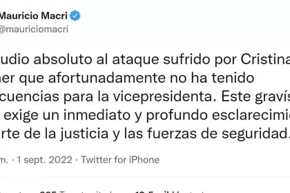 Ataque a Cristina Kirchner: repudio de Rodríguez Larreta y Macri