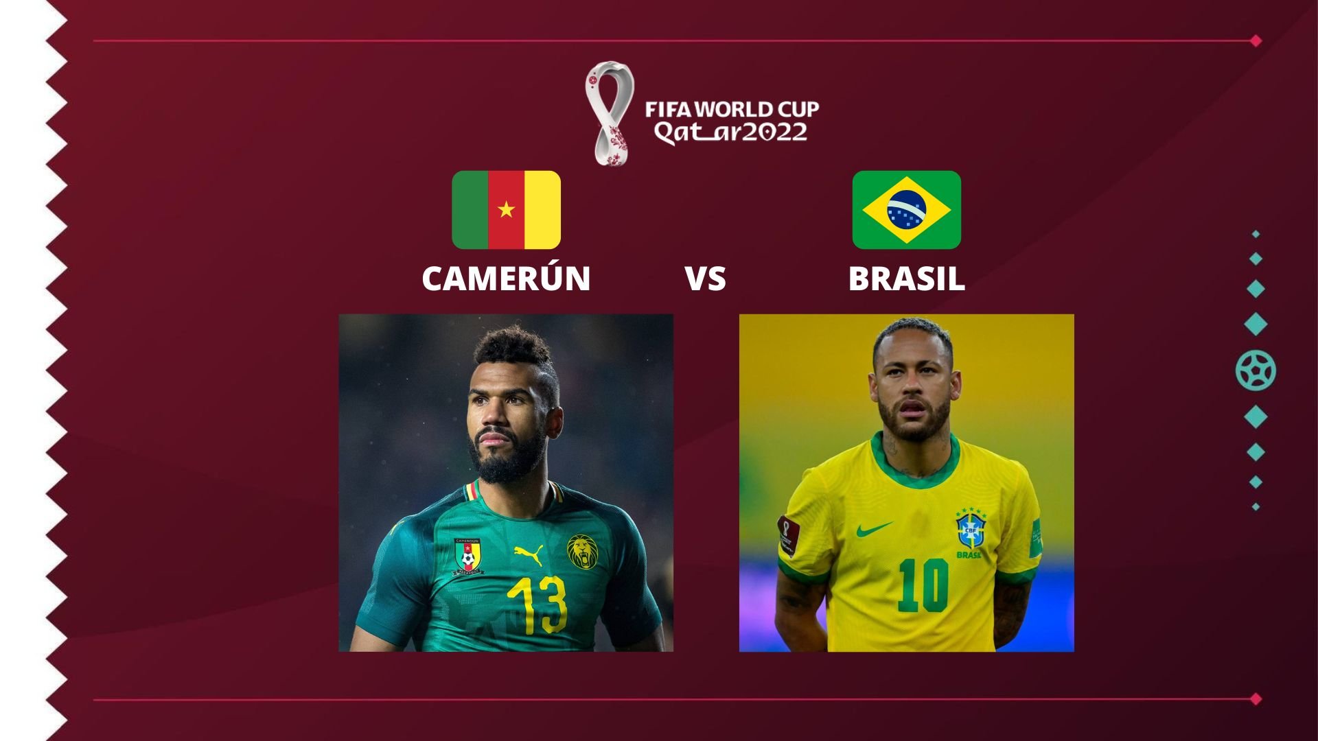 Camerún vs Brasil: día, horario, TV en VIVO y streaming GRATIS