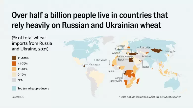 Más de 500 millones de personas viven en países que dependen mucho del trigo de Ucrania y Rusia