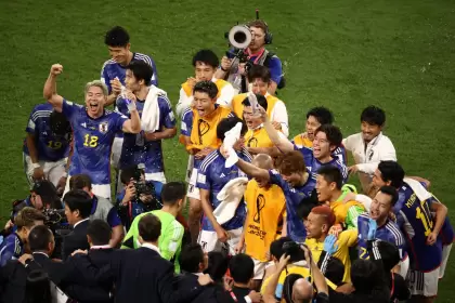 El festejo de los jugadores de Japón luego de la victoria ante Alemania