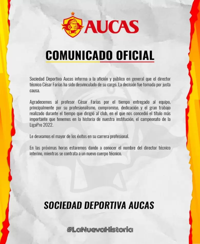 Comunicado oficial de Aucas