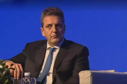 Sergio Massa, esta tarde, durante la Convención Anual de la COMARCA