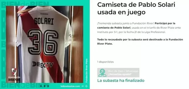La camiseta de Pablo Solari que se subastó