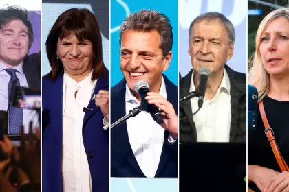 Milei, Bullrich, Massa, Schiaretti y Bregman: los candidatos convocados al debate presidencial.