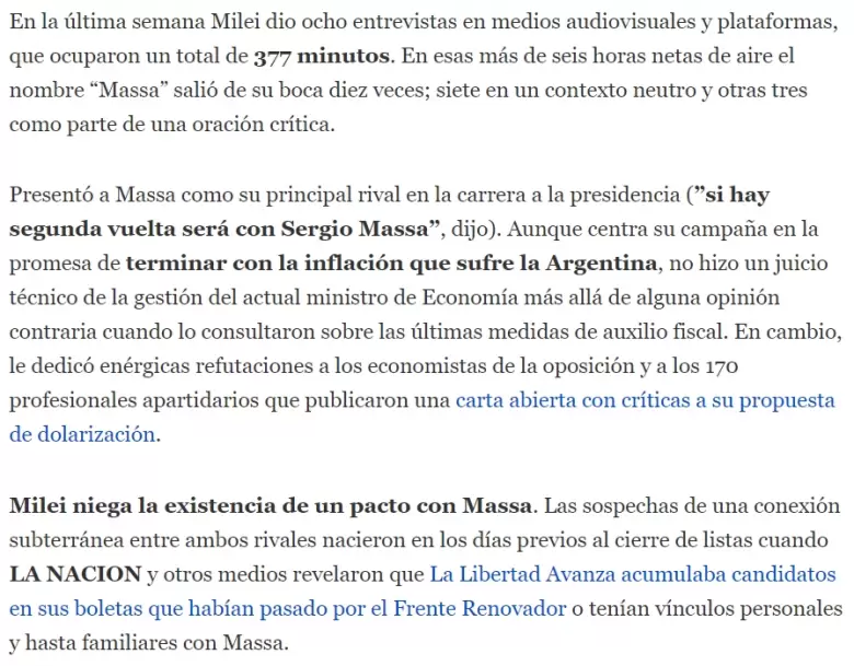 Milei niega la existencia de un pacto con Massa, dice el periodista de La Nacin