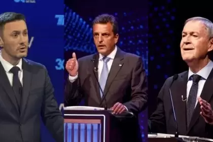 Los candidatos Luis Petri, Sergio Massa y Juan Schiaretti.