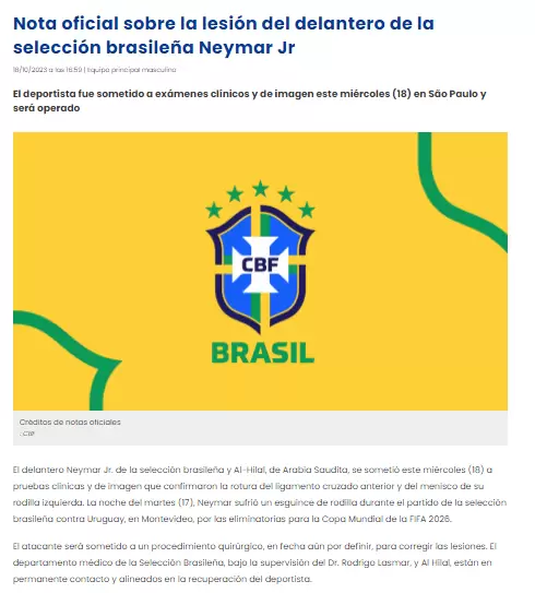 El comunicado de la Confederacin Brasilea de Ftbol