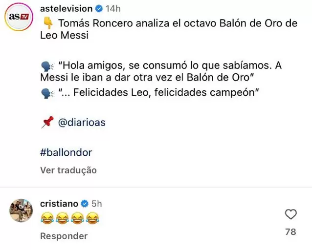 Sorprendente reacción de Cristiano Ronaldo ante el octavo Balón de Oro de  Lionel Messi - Gente - Cultura 