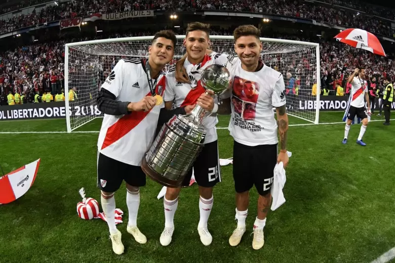 Palacios, Martínez Quarta y Montiel, con la Copa Libertadores 2018