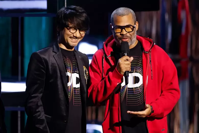 Hideo Kojima y Jordan Peele presentando OD, el nuevo juego que dirigen juntos.