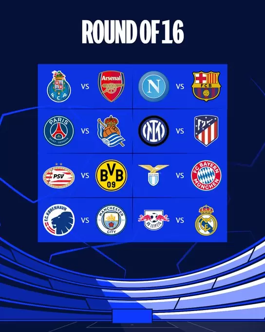 As quedaron conformados los octavos de final de la Champions League 2023/24