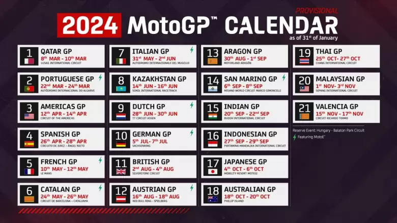 As qued el calendario actualizado del MotoGP 2024