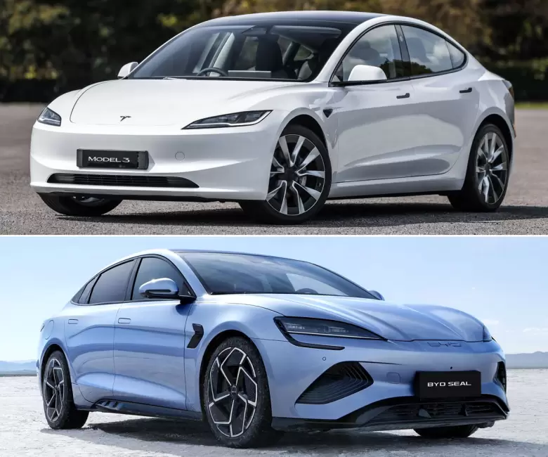 El Tesla Model 3 y BYD Seal, rivales y referentes del actual mercado de autos elctricos.