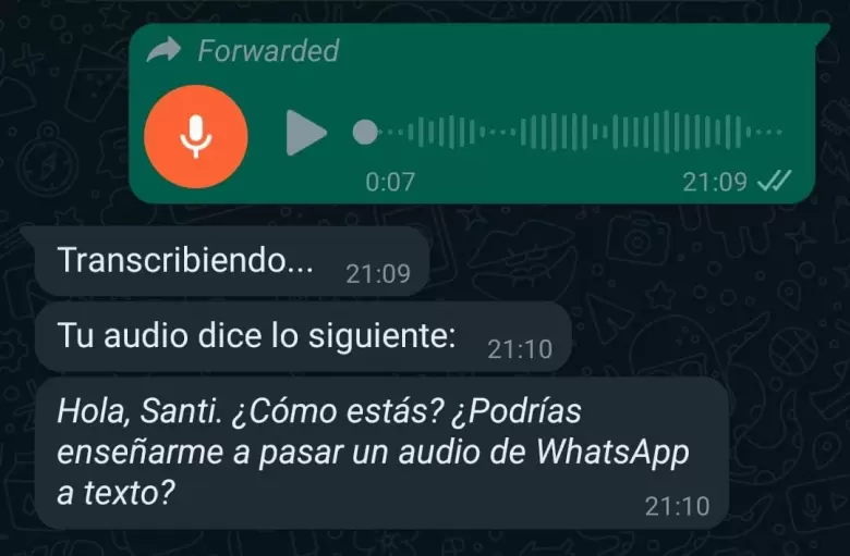 ejemplo pasar audio a texto en whatsapp con LuzIA