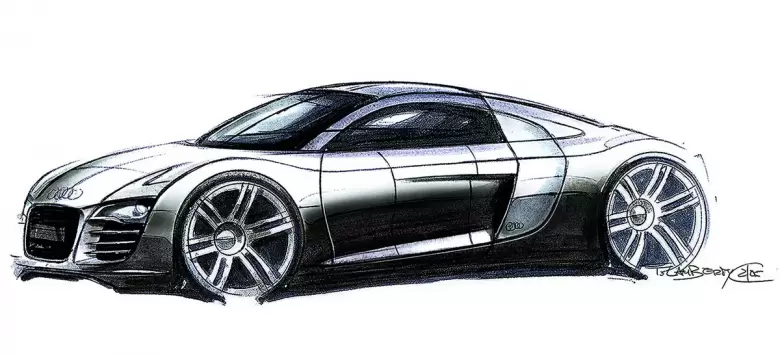 Boceto del Audi Le Mans concept que se convertira en el Audi R8.