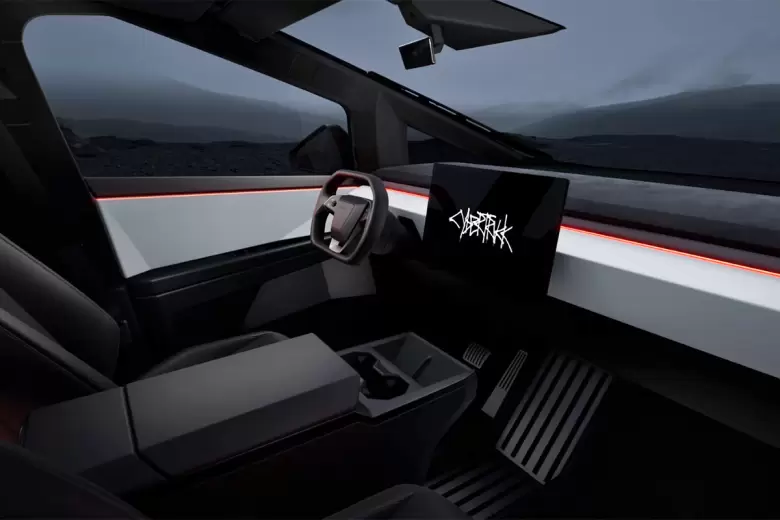 El espartano diseo interior de la polmica pick-up 100% elctrica de Tesla.