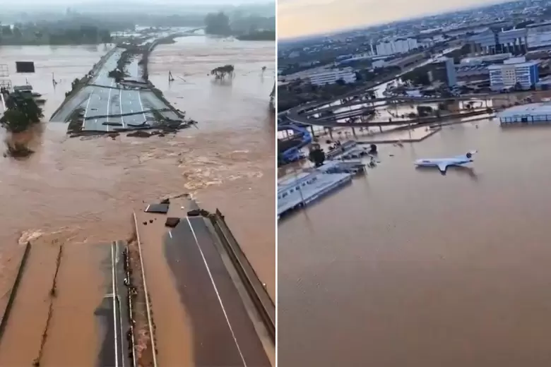 Las rutas y el aeropuerto de Porto Alegre estn bajo el agua por efecto de las inundaciones.