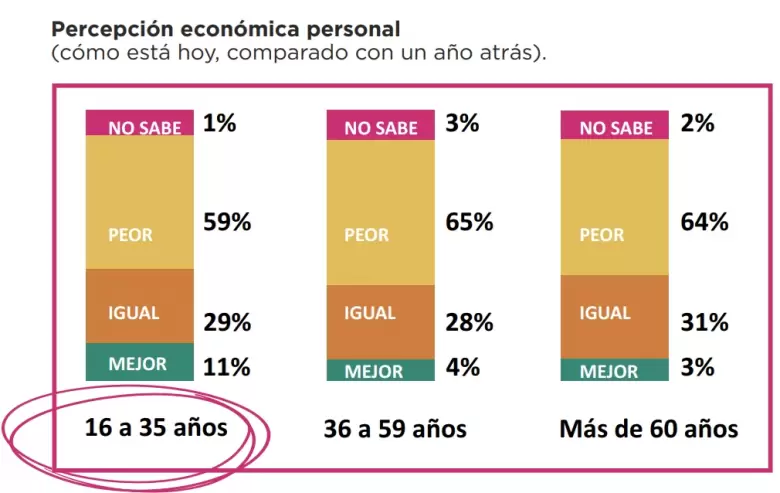 Son hijos del triple fraking: crisis econmica, poltica y cultural. La agenda para ellos es otra. Solo 11% est mejor que en 2023. Aun as, bancan.