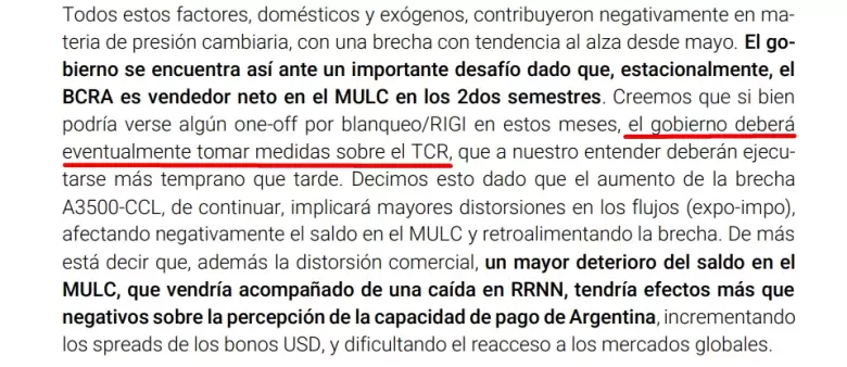 "El gobierno deberá eventualmente tomar medidas sobre el tipo de cambio real, que a nuestro entender deberán ejecutarse más temprano que tarde": SBS