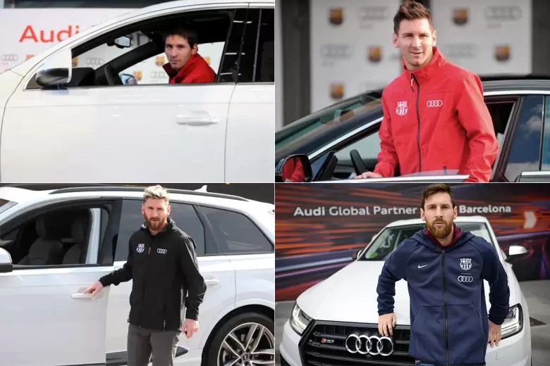 Leo Messi en distintas etapas del Barcelona FC, usando modelos de Audi.