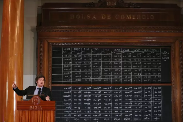 Javier Milei en la Bolsa de Buenos Aires