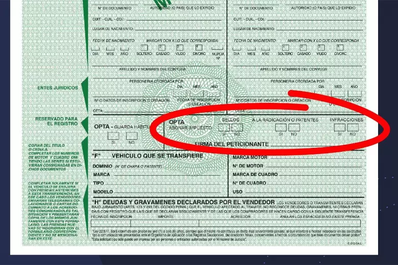 El detalle del nuevo formulario 08 donde se podr optar por pagar sellos y una eventual deuda de patentes o infracciones.