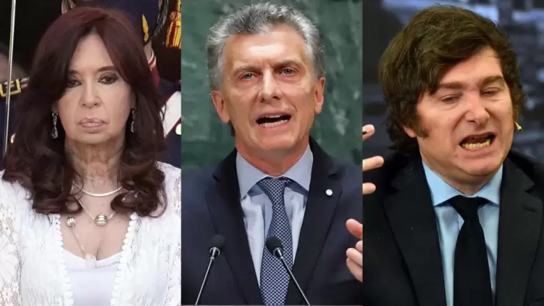 Cristina Fernández, Javier Milei y Mauricio Macri