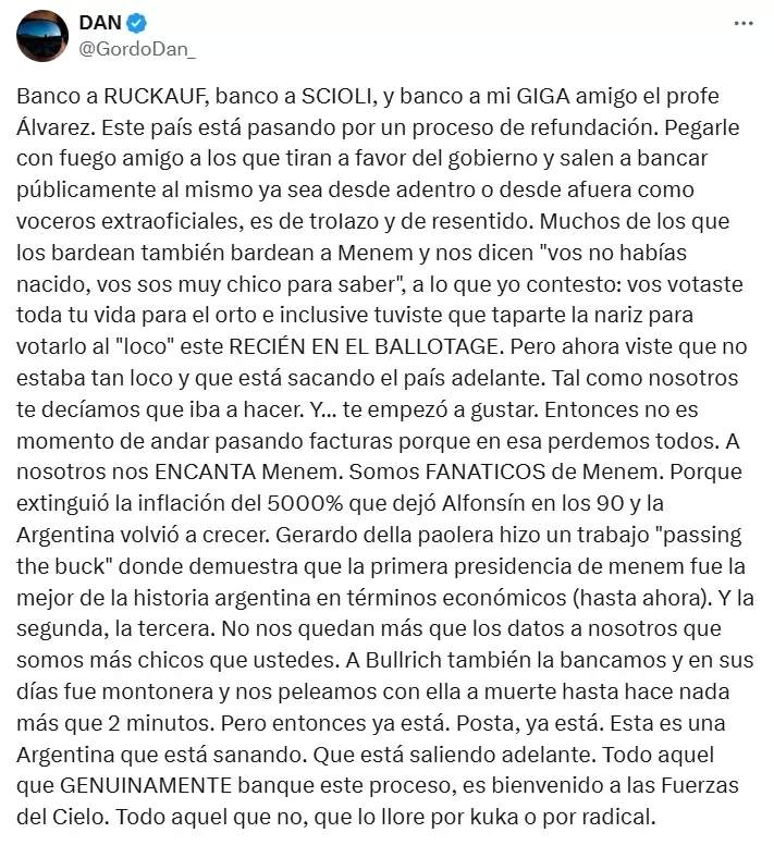 El comunicado del Gordo Dan.