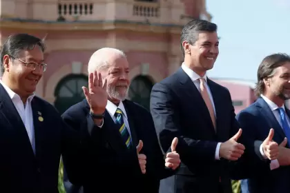Los presidentes Luis Arce (Bolivia), Luiz Inácio Lula da Silva (Brasil, Santiago Peña (Paraguay) y Luis Lacalle Pou (Uruguay)