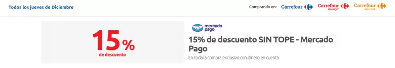 15% de descuento pagando con Mercado Pago en Carrefour