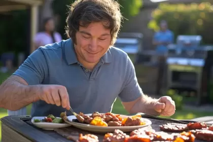 Javier Milei comiendo un asado. Imagen hecha con IA.