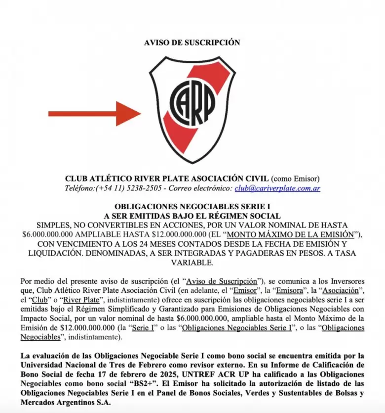 El detalle de la ON.