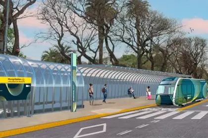 Render del Trambus exhibido por el Gobierno de la Ciudad de Buenos Aires.
