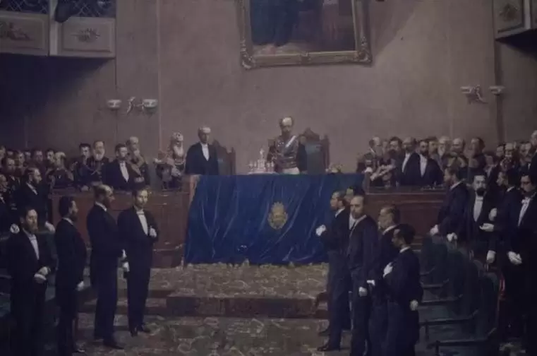 El cuadro que inmortalizó a Roca herido dando un discurso.