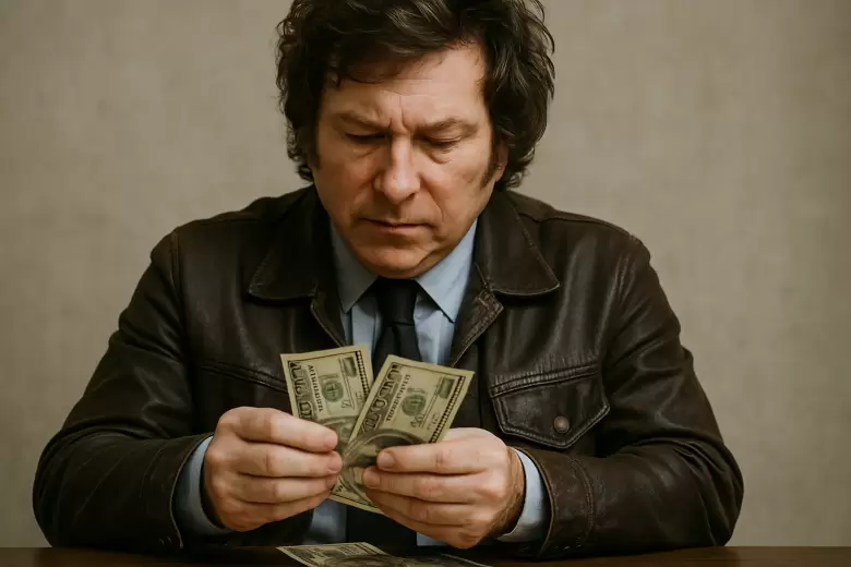 Javier Milei cuenta los dólares.