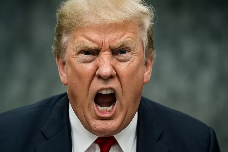 Donald Trump, muy enojado con Jerome Powell. Imagen hecha con IA.
