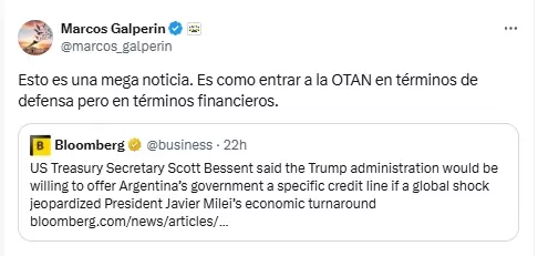La reacción de Galperin a las palabras de Bessent.
