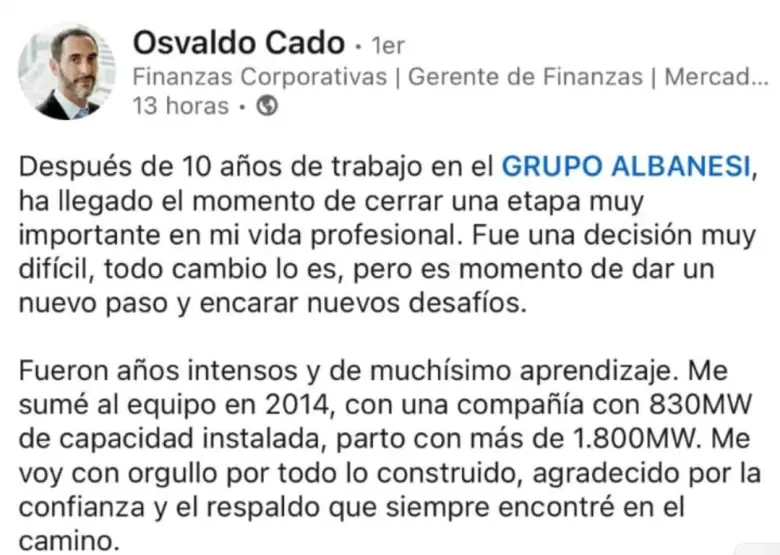 El anuncio de Osvaldo Cado