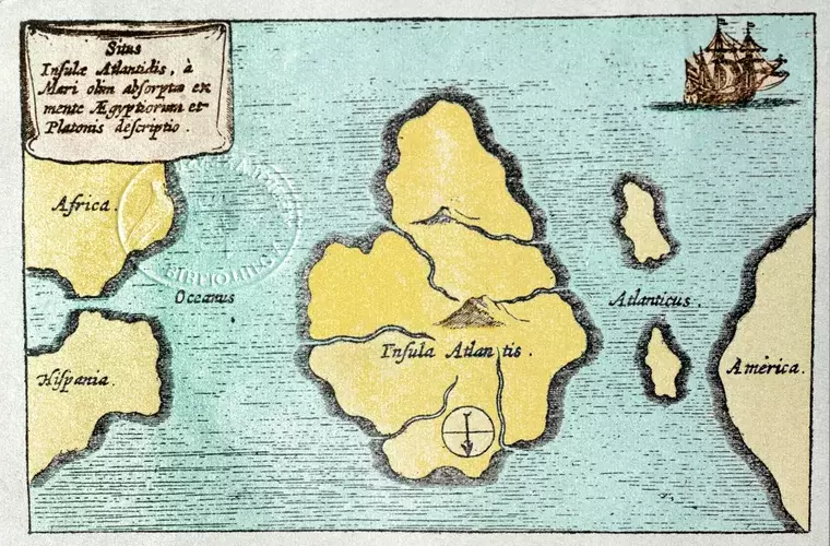 En este mapa del siglo XVII, la Atlántida aparece situada entre América (derecha) y África y Europa.