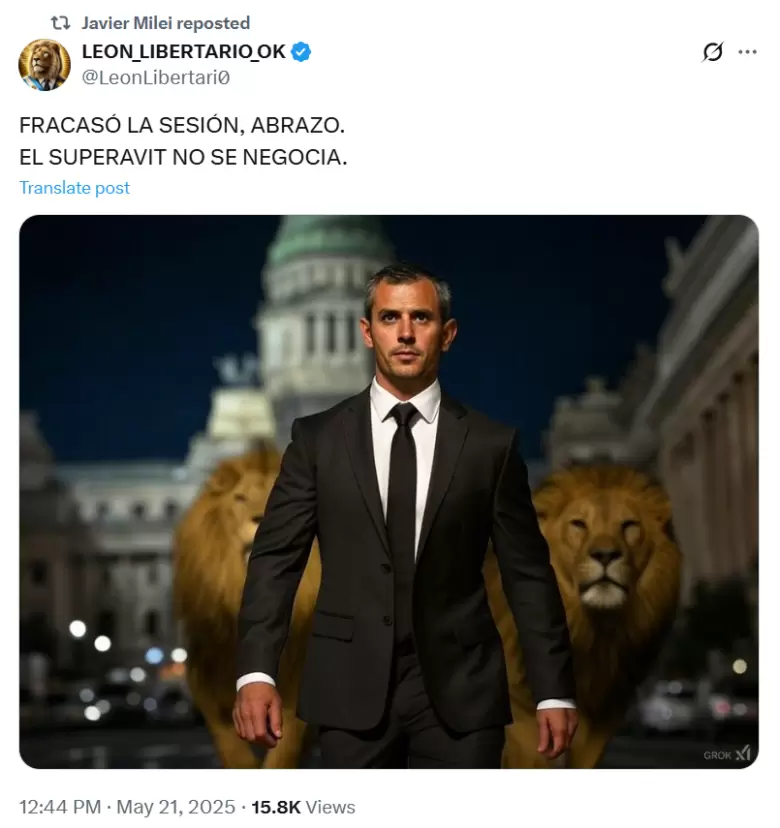 Javier Milei festeja que cayó la sesión en Diputados