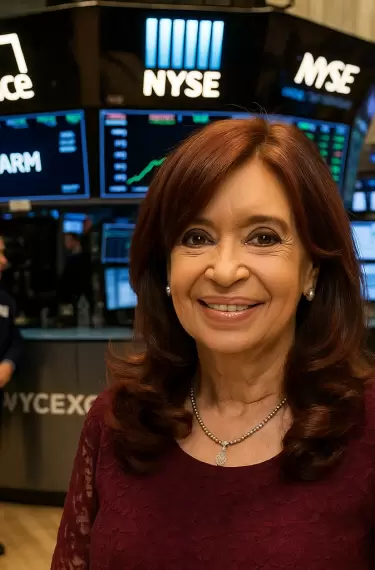 Cristina en el piso de la NYSE. Imagen hecha con IA.