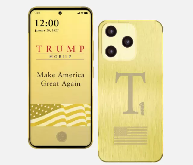 Diseño exclusivo: El sitio web de Trump Mobile muestra un teléfono chapado en oro con una bandera estadounidense grabada en la parte trasera, destacan