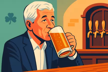 Imagen hecha con IA. Jamie Dimon disfrutando una media pinta en Dublín.