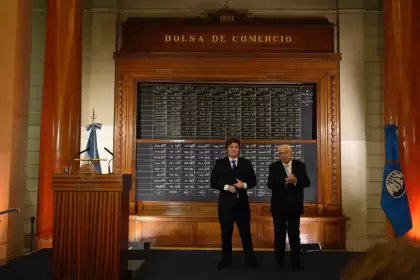 Milei en la Bolsa de Comercio.