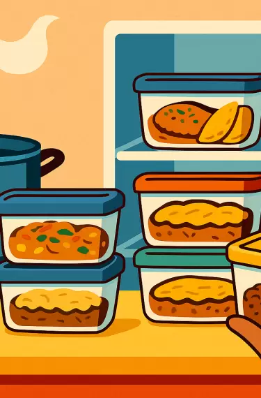 Tapper con arroz, pollo y guiso de lentejas sobre mantel de cocina argentino