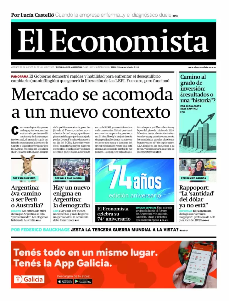 Tapa de la Edición Especial por el 74° aniversario de El Economista.