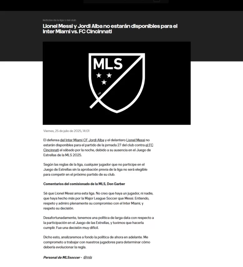 El comunicado de la MLS por la sanción a Lionel Messi y Jordi Alba
